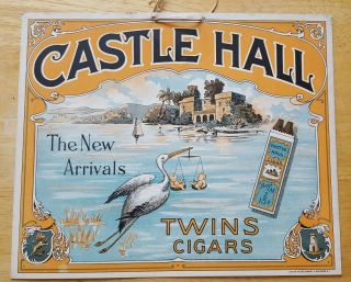 Antique Collectible Castle Hall Twin Cigar Stork Cardboard Advertisings