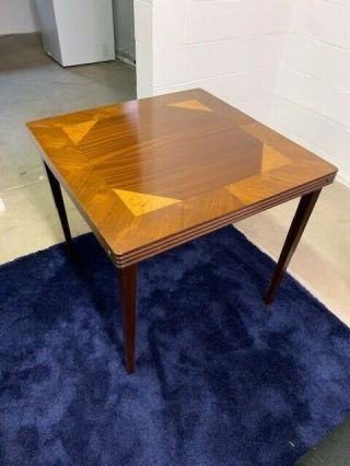 Vintage Wood Card Table,  Inlaid Wood Design,  Folding Legs,  Maple Inlay