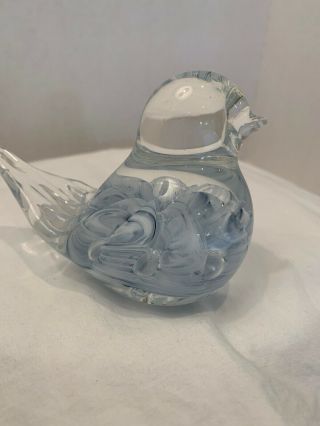 Vintage Blue Bird Hand - Blown Art Glass Paper Weight Figurine Signed By Joe Rice