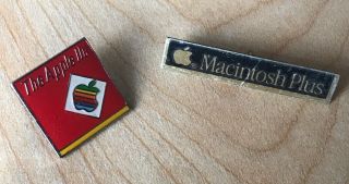 Vintage Apple Iic Macintosh Plus Computer Rainbow Lapel Logo Pins Set Of 2 80s