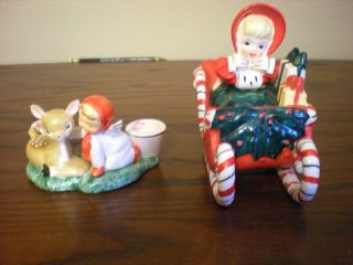 Lefton Vintage Christmas Figurine And Holt Howard Deer Girl