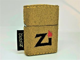 Rare Zippo Limited Edition Suede Leather Case Logo Lighter W Tag Yellow Brown