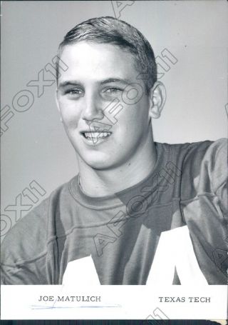 1968 Texas Tech Red Raiders Football Player Quarterback Joe Matulich Press Photo