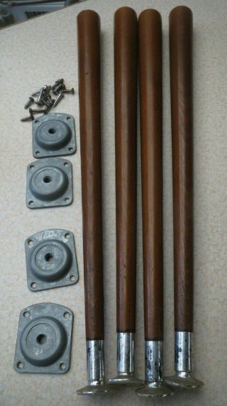Vintage 1960s Set Of 4 Dansette Legs 15 " Long Brown With Brackets Coffee Table