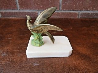 French Vintage/ Art Deco Bronzed Spelter Bird On Marble Base