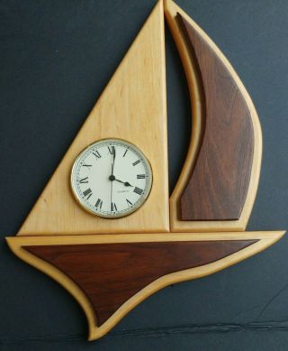 Vintage Large Wood Sailboat Wall Clock Made In France