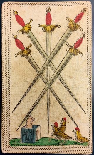 Five Of Swords Minor Arcana C1820 Antique Tarot Playing Cards Colour Single,