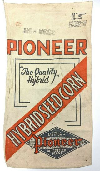 Rare Early Vtg Pioneer Hybrid Seed Corn Sack Bushel Feed Bag Detasseled - Bright