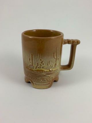 Vintage Frankoma Pottery " Road Runner " Coffee Mug - Desert Gold - U.  S.  A.  - Euc