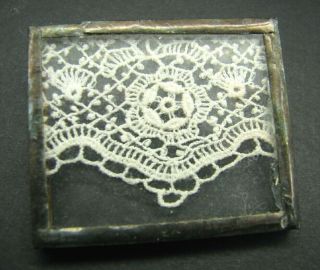 Vintage Sterling Silver Framed Glass Brooch Pin Antique Lace Vignette Victorian