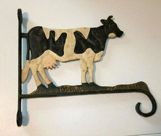 Vintage Cast Iron Cow Plant / Sign / Dinner Bell Hanger,  Wall Or Post Mount