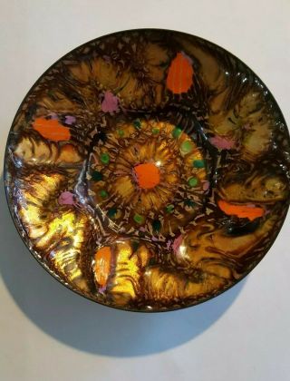 Vintage Doris Hall Enamel On Copper - Mid Century Dish Catch All Great Color