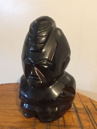 Vintage Carved Stone Tribal Man Bust Head Black Green Obsidian Quartz Bookend