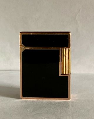 Vintage Lighter Dupont Black Chinese Lacquer And Pink Gilding