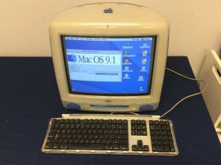 2000 Apple Imac G3 M5521 Indigo 16gb Hd 1gb Ram Computer & Keyboard