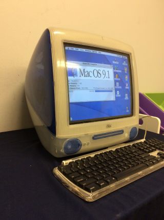 2000 Apple iMac G3 M5521 Indigo 16GB HD 1GB RAM Computer & Keyboard 2