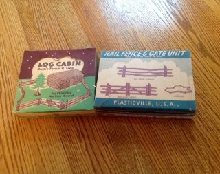 Vintage Bachmann Log Cabin,  Rustic Fence Lc - 2 & Plasticville Rail Fence & Gate