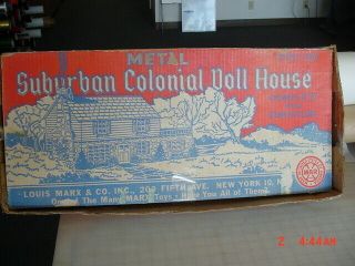 Vintage Marx Tin Metal Litho Doll House 1950s Suburban Colonial