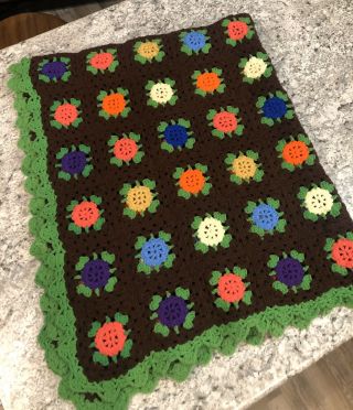 Vintage Granny Square Hand Crocheted Afghan Blanket Multi - Color 55x46