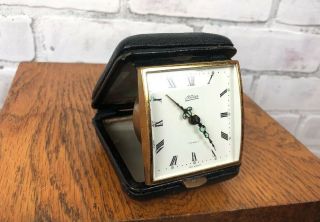 Vintage Kaiser Wind Up Travel Alarm Clock Made In West Germany Hard Leather Case