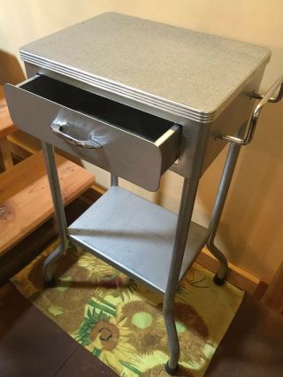 Rare Vintage Industrial Mid - Century Steel Medical Table W/ Shelf & Drawer 2