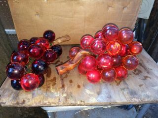 (2) Vintage Mid - Century Lucite Acrylic 12 " Grape Cluster Red Large