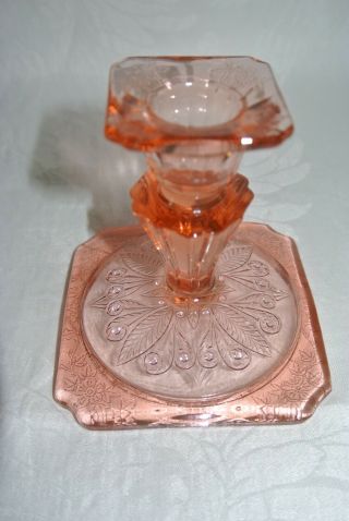 Vintage Jeannette Depression Glass Pink Candle Holder Candlestick Adam Pattern