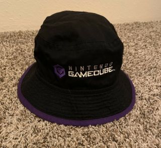 Vtg Nintendo Gamecube Bucket Hat Cap Purple Black Promo Spell Out Logo