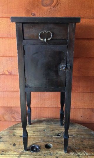 Antique Smoker Stand Wood Table Tobacco Humidor Cabinet W/ Drawer