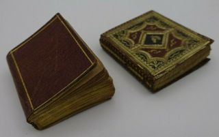 2 Very Rare Antique Miniature Leather Bound Books 1809 Almanac & Small Rain
