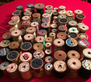 Vintage Wooden Thread Spools: 191 Spools,  All Wood,  Thread Is Mostly Cotton