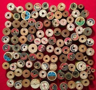 VINTAGE WOODEN THREAD SPOOLS: 191 spools,  all wood,  thread is mostly cotton 2