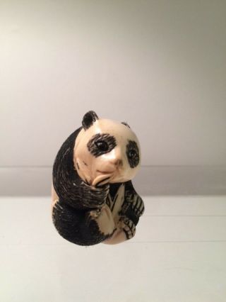 Antique Chinese Carved Bone Bovine Panda Figure Singed Black White Ivory Color