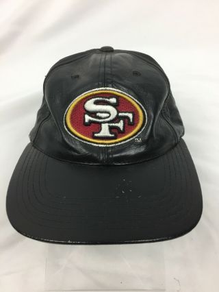 Rare Vintage Sf Leather San Francisco 49ers Adjustable Dad Hat Black Cap