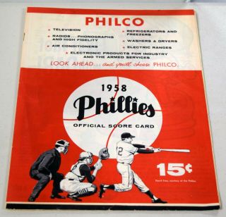 Vintage 1958 Phillies Official Score Card Booklet - Scored Vs.  Braves Bc1230