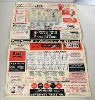 Vintage 1958 Phillies Official Score Card Booklet - Scored vs.  Braves BC1230 2