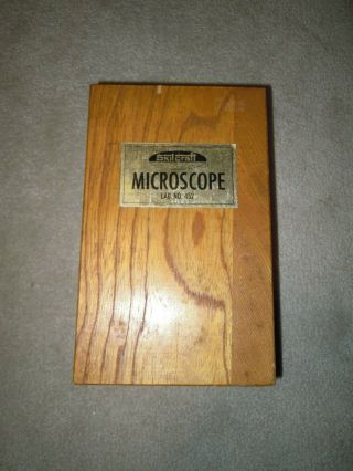 Vintage Skilcraft Microscope 452 In Wooden Case Made In Japan With Pamphlet