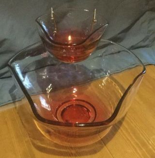 Vintage Indiana Glass Three Piece Chip And Dip Bowl Set