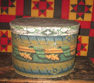 Wonderful Early Wallpaper Covered Hat Box