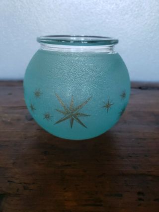 Mid Century Bartlett Collins Pebbled Glass Atomic Starburst Turquoise Ball Vase