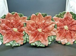 Oic Decorative Poinsettia 3 Bread - And - Butter Plates Made In Japan 100 Vintage