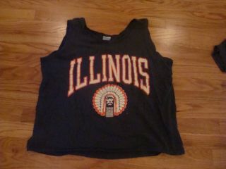 Vtg University Of Illinois Fighting Illini T Shirt Retro L Tank Top 90s 80s Frat