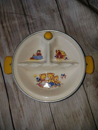 Vintage Bartsch Chrome Porcelain Divided Baby Hot Plate Bowl