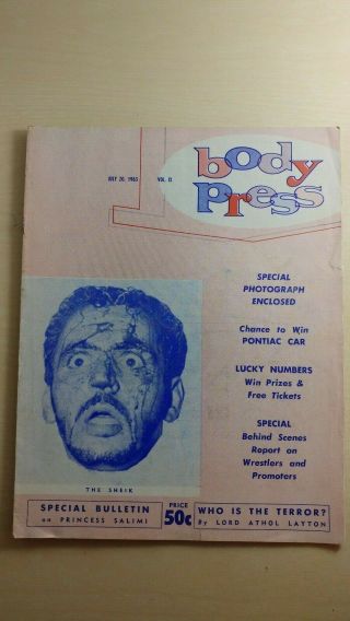 1963 7/20 Body Press Wrestling Program - Olympia Detroit - The Sheik