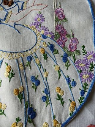 VINTAGE HAND EMBROIDERED CUSHION COVER - EMBROIDERED CRINOLINE LADY 3