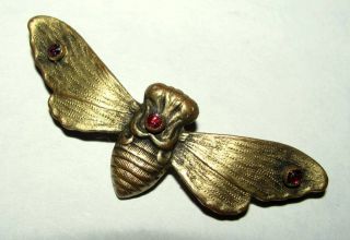 Antique Victorian Art Nouveau Gilt Bohemian Garnet Cicada Moth Bug Insect Pin