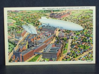 Vintage Akron Ohio Goodyear Factory Us Navy Airship Blimp Aerial View Postcard