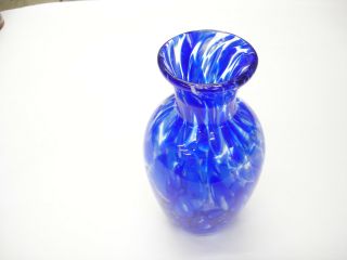 Vintage Italian Art Glass Blue Vase Murano Mouth Blowing Very Heavy