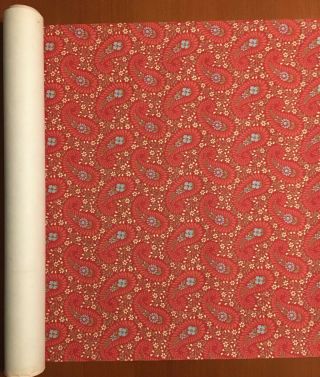 1960s Vtg Roll Of Wallpaper Red Paisley Pattern 20 1/2 " Width Mid - Century Retro