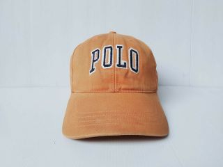 Vintage Polo Sport By Ralph Lauren Orange Cap Hat Big Navy Blue - White Logo